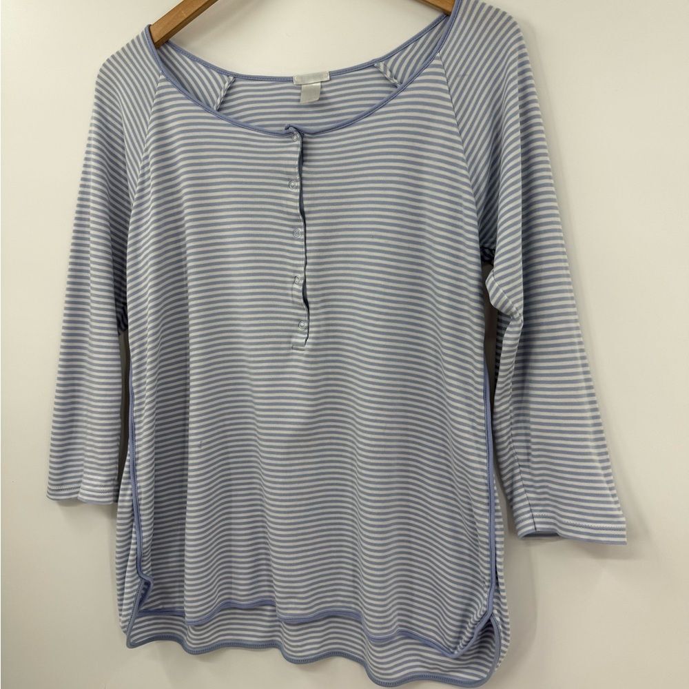 Lake Pajamas Striped Henley Top in Hydrangea | Size Small